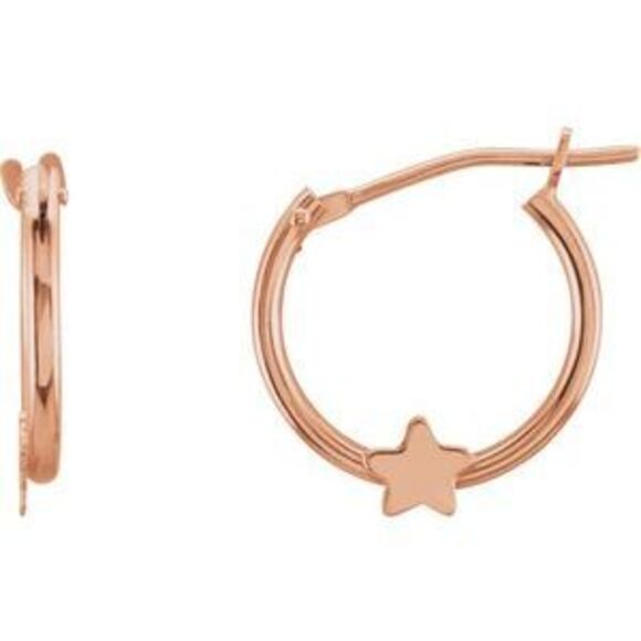 14K Rose Gold Hinged Hoop Earrings with Star Jewelry for Gift - 12.5mm